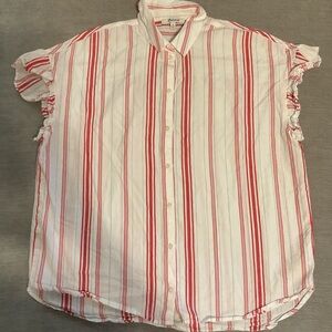 Madewell Red White Striped Ruffle Sleeve Button‎ Down Shirt Womens Medium